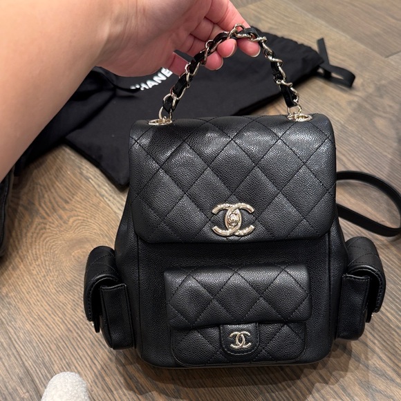 CHANEL Handbags - Chanel Black Quilted Backpack with Silver Accents